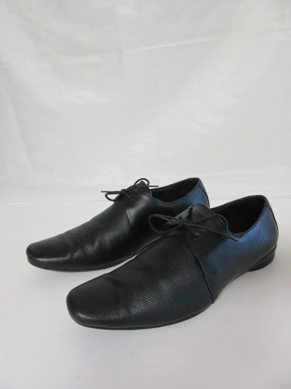 Tracer Black Perforated Leather 41 Square Toe Oxford Lace Up Dress-Casual Shoes